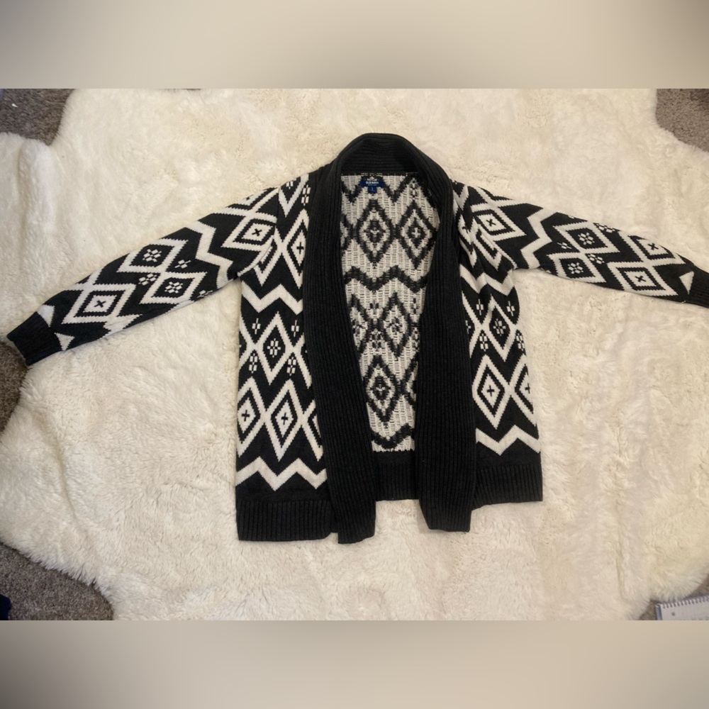 Old Navy Black and White Chunky Knit Open Sweater Rustic Cottage Women’s L